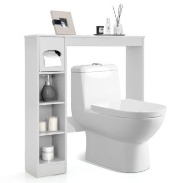 Tualeti kohale paigaldatav kapp, Tualettpaberihoidikuga, Valge, 76,2 × 20,32 × 81,28 cm