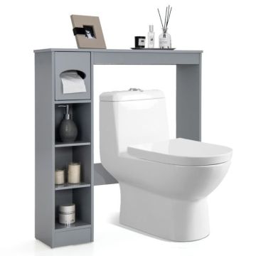 Tualeti kohale paigaldatav kapp, Tualettpaberihoidikuga, Valge/hall, 76,2 × 20,32 × 81,28 cm
