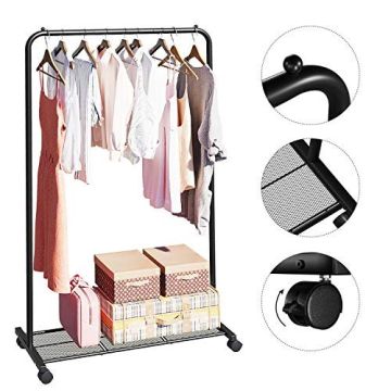 Стойка для верхней одежды на колесах HSR25BK, черная