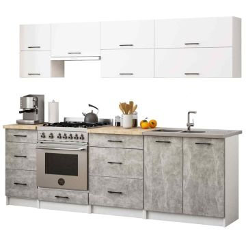 Комплект кухонной мебели OLIWIA G2, 10 дверей и 6 ящиков, Белый/серый, 240 × 203 × 60 см
