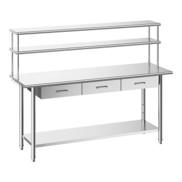 Кухонный рабочий стол VEVOR YH2-72-XP, 3 ящика, 182,9 × 140 × 61 см