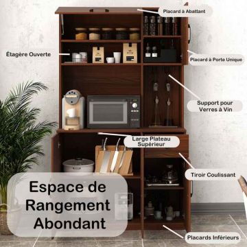 Kitchen sideboard, Adjustable shelves and charging station, Brown, 90 × 167 × 39 cm
