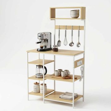 Köögiriiul Relaxdays, 2 „Schuko“ pistikupesa, 2 USB-pordi ja 4 konksuga, 82 × 151 × 40 cm
