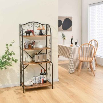 Kitchen shelf, 4 open shelves, Black/brown, 66.5 × 42 × 152.5 cm