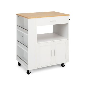 Kitchen island cart with drawer and spice holder, white