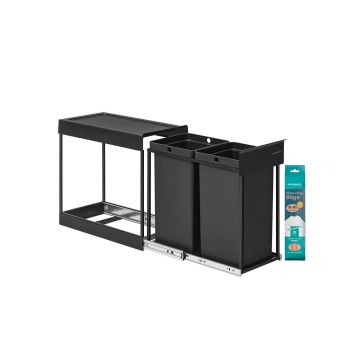 Köögiprügikast SONGMICS, 2 × 15 l, Must, 48,6 × 25,4 × 44 cm