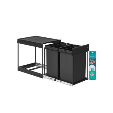 SONGMICS Kitchen Trash Can, 2 × 20 l, Black, 48.6 × 32.4 × 44 cm