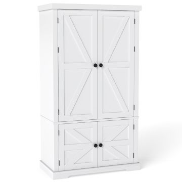 Kitchen cabinet, 4 doors, 5 adjustable shelves, White, 77 × 139 × 40 cm