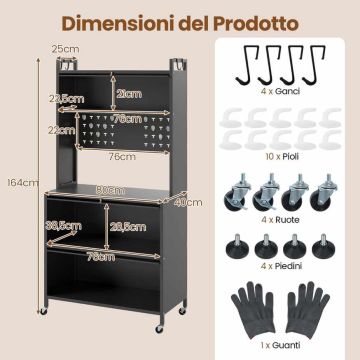 Kitchen cabinet, 5 shelves, 80 × 164 × 40 cm