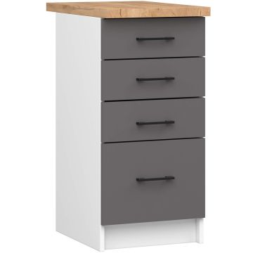 Köögikapp OLIWIA S40, 4 sahtlit, valge/hall, 40 × 85 × 46 cm