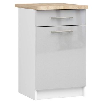 Köögikapp OLIWIA S50, 1 uks, 1 sahtel, valge/hõbedane, 50 × 85 × 46 cm