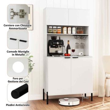 Kitchen cabinet, with charging station, White, 80 × 164 × 40 cm