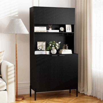 Kitchen cabinet, with charging station, Black, 80 × 164 × 40 cm
