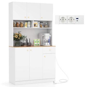 Kitchen cabinet, with socket and USB port, White, 100 × 181 × 40 cm