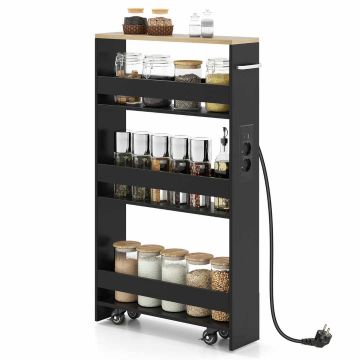 Kitchen trolley, 4-tier, Black, 47.5 × 80.5 × 13 cm