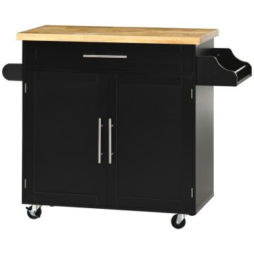 Кухонная тележка Homcom 109x40x89 см, черно-светло-коричневая.