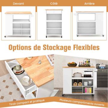 Kitchen trolley, drawer, 4 shelves, White, 116.5 × 98.5 × 60 cm