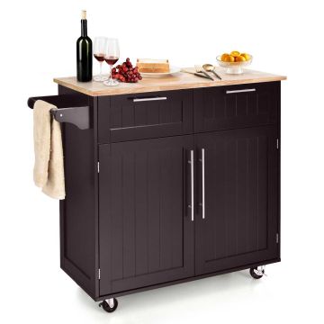 Kitchen trolley, with 2 drawers, Brown, 93.98 × 93.98 × 45.72 cm