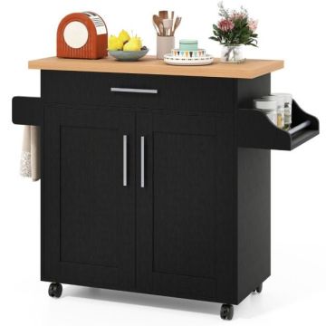 Kitchen trolley with tabletop and adjustable shelf, black