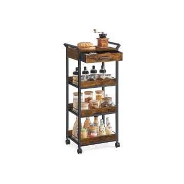 VASAGLE LRC049K01 kitchen trolley, 3-tier, with drawer, 30 × 46.2 × 96.1 cm