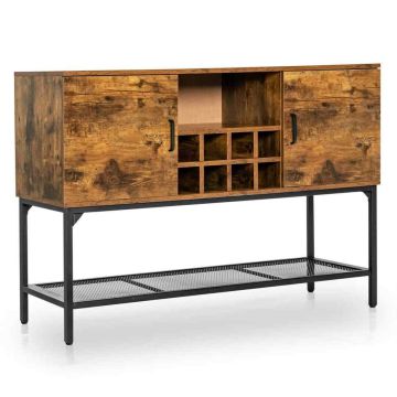 Kitchen cabinet, 2 doors, wine rack for 8 bottles, Brown, 121.92 × 85.09 × 40.64 cm