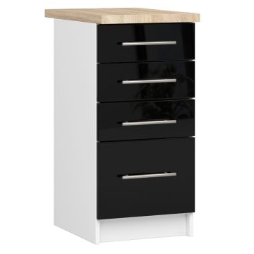 Кухонный шкаф OLIWIA S40, 4 ящика, белый/чёрный, 40 × 85 × 46 см