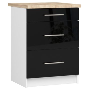 Köögikapp OLIWIA S60, 3 sahtlit, valge/must, 60 × 85 × 46 cm