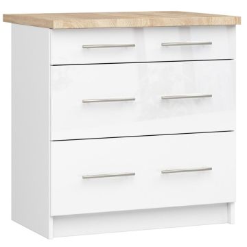 Köögikapp OLIWIA S80, 3 sahtlit, valge, 80 × 85 × 46 cm