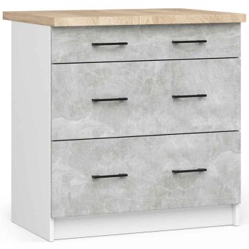 Köögikapp OLIWIA S80, 3 sahtliga, valge/hall, 80 × 85 × 46 cm