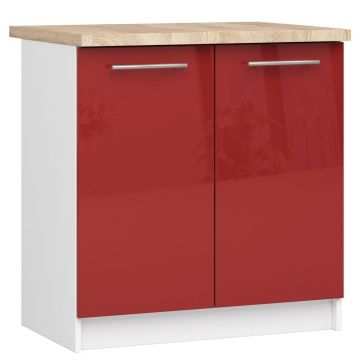 Кухонный шкаф OLIWIA S80, со столешницей, белый/красный, 80 × 85 × 46 см
