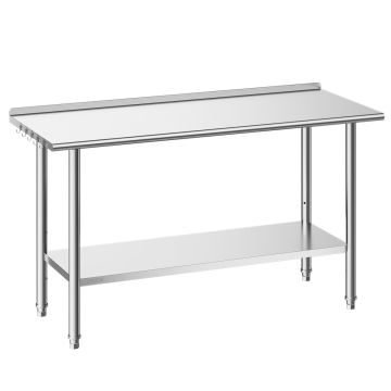 Кухонный рабочий стол VEVOR, с бортиком и полкой, 152,4 × 89,4 × 61 см
