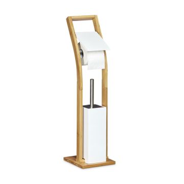 Vannitoa tarvikukomplekt Relaxdays, 2-osaline, Valge/pruun, 19 × 75 × 19 cm