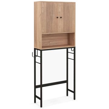 Bathroom Storage Box Over Toilet, 2 Doors, Adjustable Shelf, 9 × 62.5 × 25 in