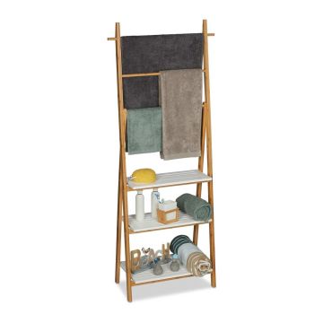 Полка для ванной Relaxdays, с держателями полотенец, Белая, 50 × 150 × 30 см