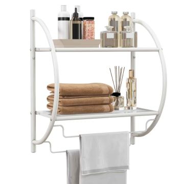 Bathroom shelf, wall-mounted, two-tier with towel rack, 45.72 × 55.88 × 25.4 cm