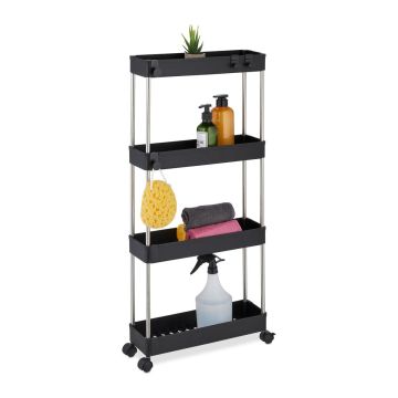 Тележка-этажерка для ванной Relaxdays 10048024.0, 4 полки, Чёрная, 41,5 × 88 × 14,5 см