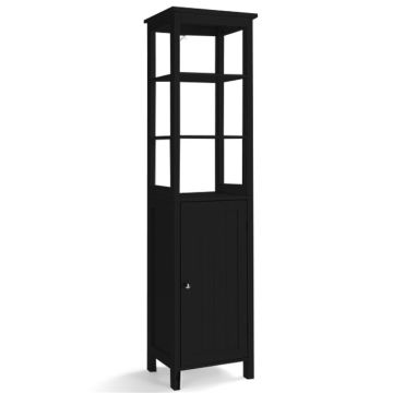 Bathroom cabinet, 3 tiers, doors, Black, 40 × 32 × 161.5 cm