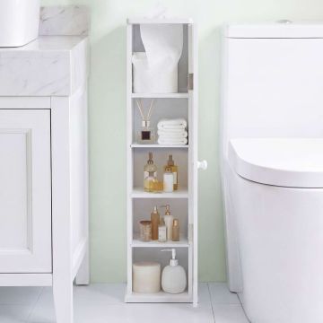 Bathroom cabinet, 3 adjustable shelves, White, 16 × 69 × 17 cm