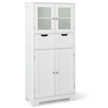 Bathroom cabinet, 4 doors, 2 drawers, White, 60 × 128 × 30 cm