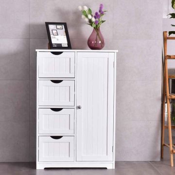Bathroom cabinet, 4 drawers and 1 door, White, 56 × 81 × 30 cm
