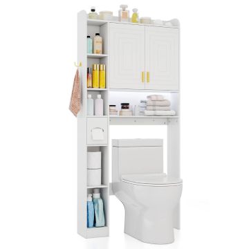 Bathroom cabinet, 6 compartments, 3 shelves, White, 80 × 171 × 20 cm