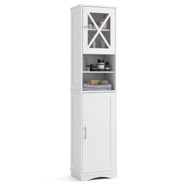 Bathroom cabinet, Tall, narrow, 5 shelves, Gray/white, 40 × 170.5 × 30 cm