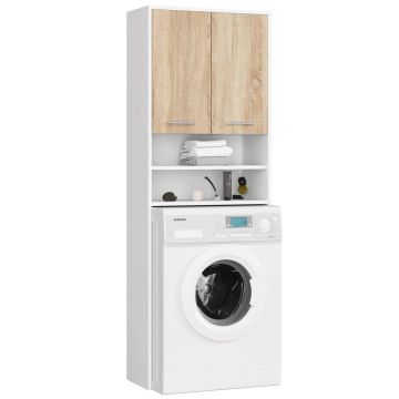 Vannitoakapp FIN, 2 ust, 4 riiulit, valge/pruun, 64 × 180 × 30 cm