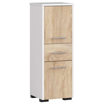 Шкафчик для ванной FIN 2D 1SZ, 2 дверцы и 1 ящик, белая/коричневая, 30 × 85 × 30 см
