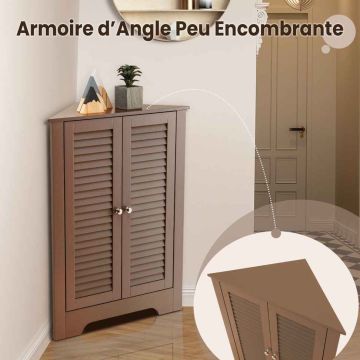 Bathroom cabinet, corner, 2 doors, Brown, 63 × 81.5 × 32 cm