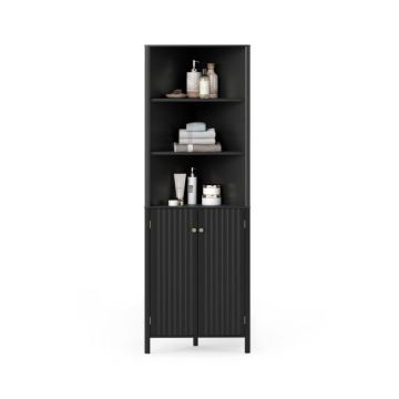 Bathroom cabinet, Corner, 3 shelves, 2 doors, Black, 58 × 172.5 × 32 cm