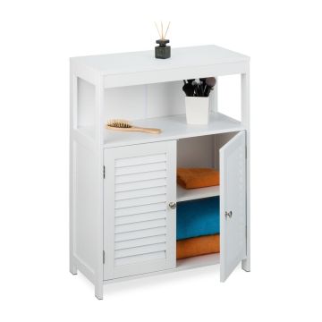 Шкаф для ванной Relaxdays, 2 закрытых отделения, Белый, 60 × 80 × 29 см
