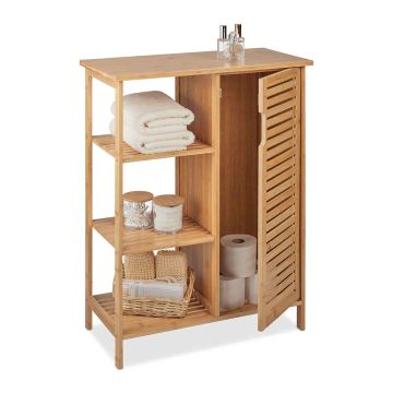 Шкаф для ванной Relaxdays, 3 полки и закрытое отделение, Коричневый, 67 × 87,5 × 33 см