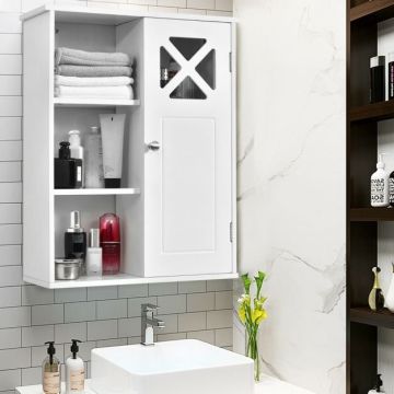 Bathroom cabinet, Wall-mounted, 1 door, White, 48 × 61 × 18 cm