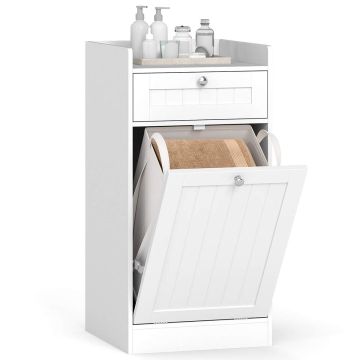 Bathroom cabinet with folding laundry basket, 1/2 shelf